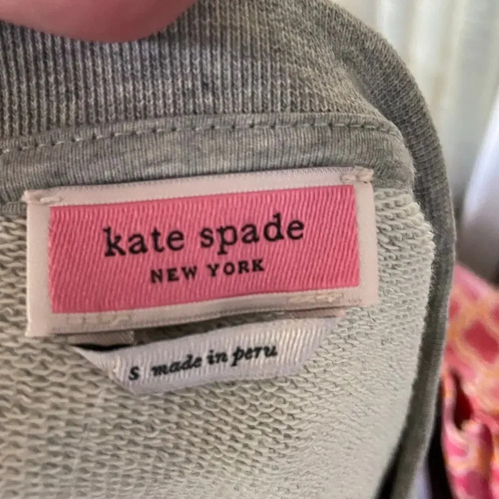 Kate Spade Womens Sweatshirt Size Small Rain Or Shine Short Sleeve Gray $168 NEW